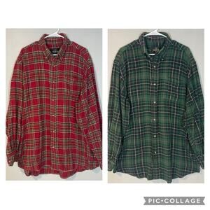 Red Head Lot of 2 Button Down Shirt Mens XLT Red Green Plaid Long Sleeve Flannel